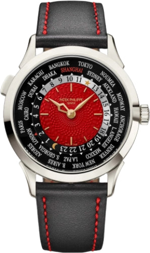 Patek Philippe Complications World Time Platinum "Shanghai Edition" Red Dial Watch - 5230P-010