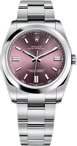 Rolex Oyster Perpetual 36 Stainless Steel Red Grape Purple Index Dial Watch - 116000