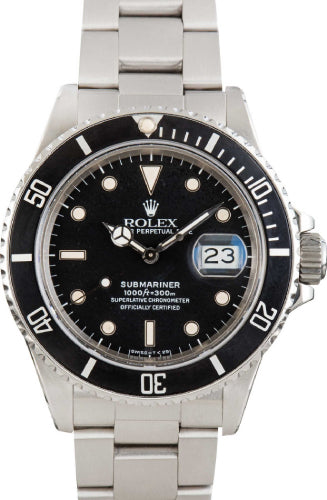 Rolex Submariner 40mm Black Dial Stainless Steel Oyster Date Watch - 168000